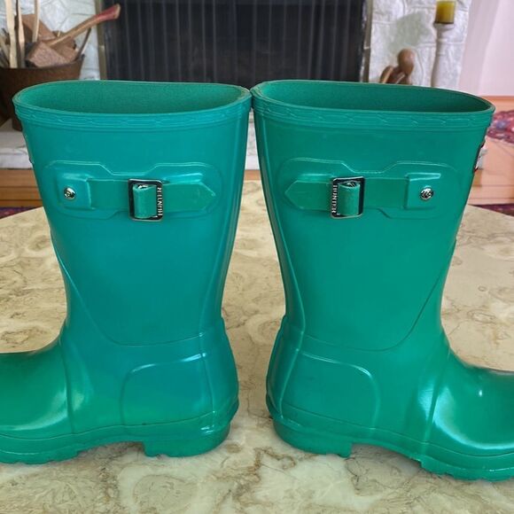 Hunter Short Glossy Waterproof Rain Boots Teal - Picture 4 of 13